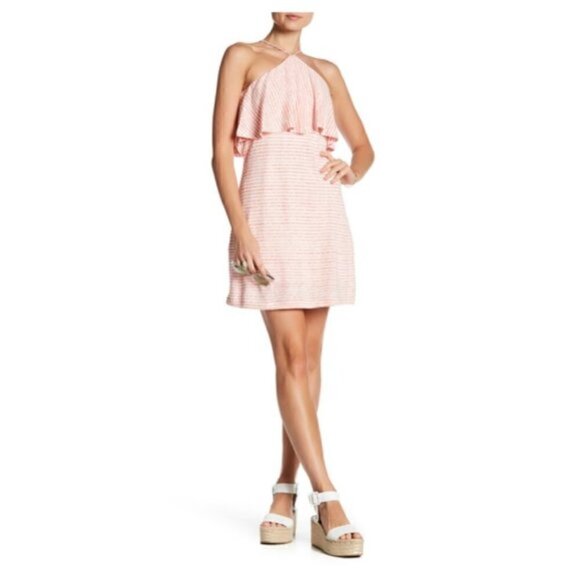 Splendid Dress M NWT Striped Halter Linen Blend Summer Flounce Brunch Dressy - Picture 1 of 13